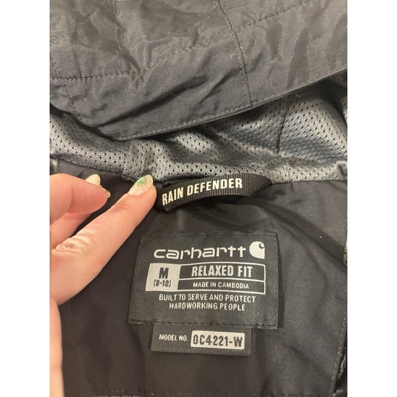 Carhartt Rain Defender Jacket Women M Relaxed Black Hooded Rain Coat Lightweight - Picture 2 of 9